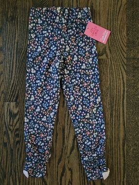 NWT RuffleButts Girls 5 Kids Ruched Bow Leggings A Floral Adventure Navy Pink